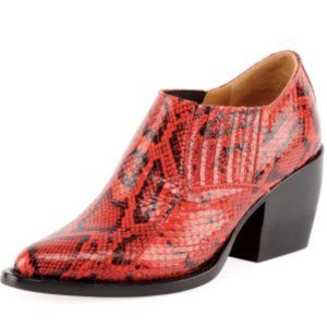 CHLOE RYLEE PYTHON EMBOSSED RED ANKLE BOOTIE